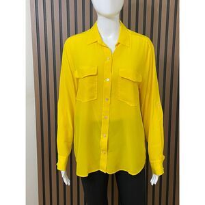 Tommy Bahama Women's M Yellow Button 100% Silk Shirt Resort Vacation Travel